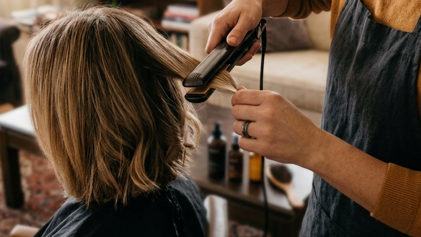 Coafor la domiciliu — styling cu placa de îndreptat