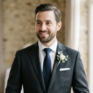 Groom with a classic side-parted slicked-back cut