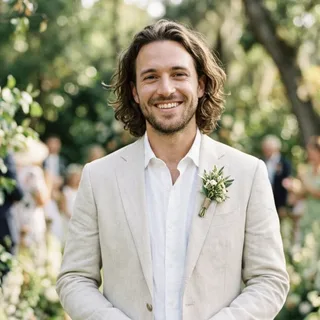 Groom with natural medium-length wavy hair